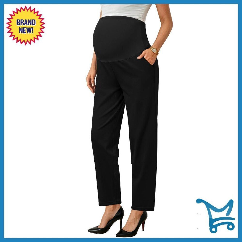 Maternity Work Pants Stretchy Over Belly Office Trousers with Pockets